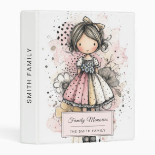 Whimsical Girl Watercolor with Floral Accents (2) Mini Binder