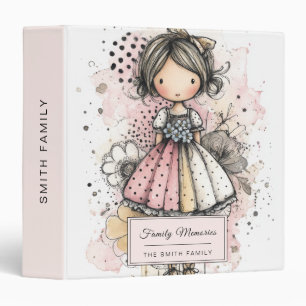 Whimsical Girl Watercolor with Floral Accents (3) 3 Ring Binder