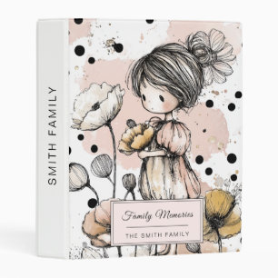 Whimsical Girl Watercolor with Floral Accents (5) Mini Binder