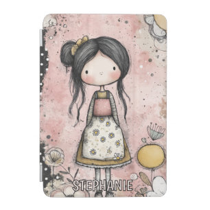 Whimsical Girl Watercolor with Floral Accents (8) iPad Mini Cover