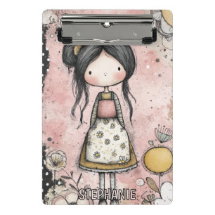 Whimsical Girl Watercolor with Floral Accents (8) Mini Clipboard