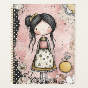 Whimsical Girl Watercolor with Floral Accents (8) Planner