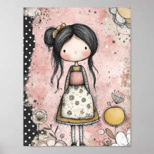 Whimsical Girl Watercolor with Floral Accents (8) Poster