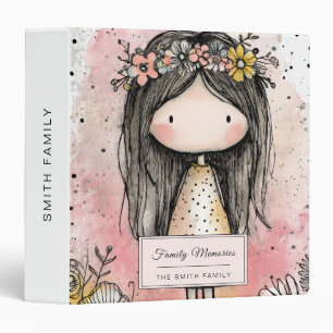 Whimsical Girl Watercolor with Floral Accents (9) 3 Ring Binder