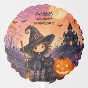 Whimsical Girl Witch Halloween Birthday Party Balloon