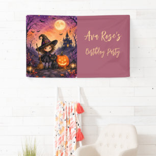 Whimsical Girl Witch Halloween Birthday Party  Banner