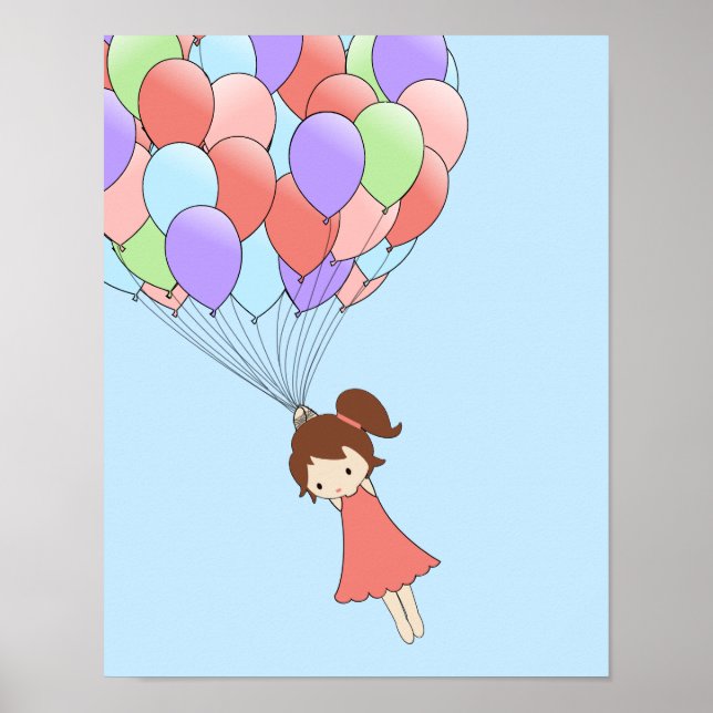 Whimsical Girl with Balloons Poster (Front)