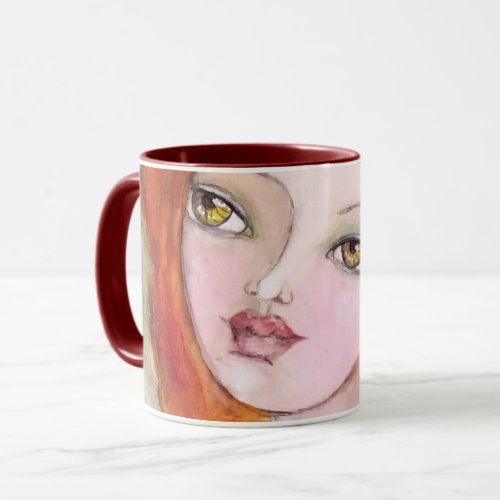 Whimsical Girl with Birds Mixed Media Art Cute Fun Mug