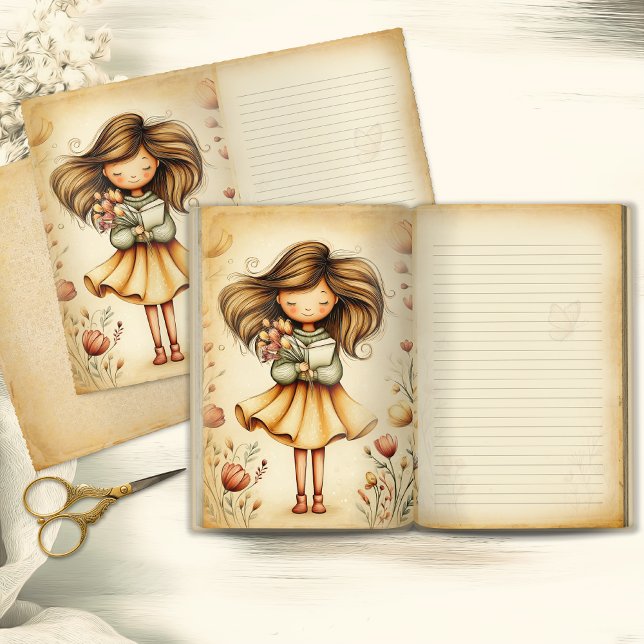 Whimsical Girl with Book & Flowers Journal Page (Creator Uploaded)