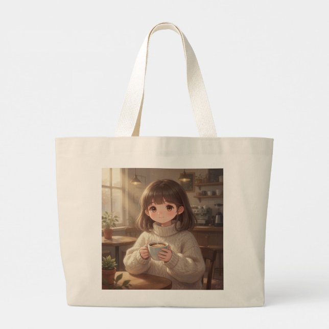 Whimsical Girl with Coffee Tote Bag (Back)