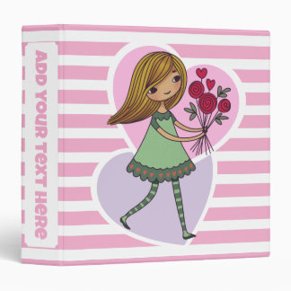 Whimsical Girl With Flowers 3 Ring Binder
