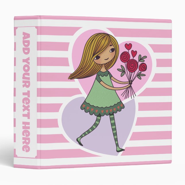 Whimsical Girl With Flowers 3 Ring Binder (Front/Spine)