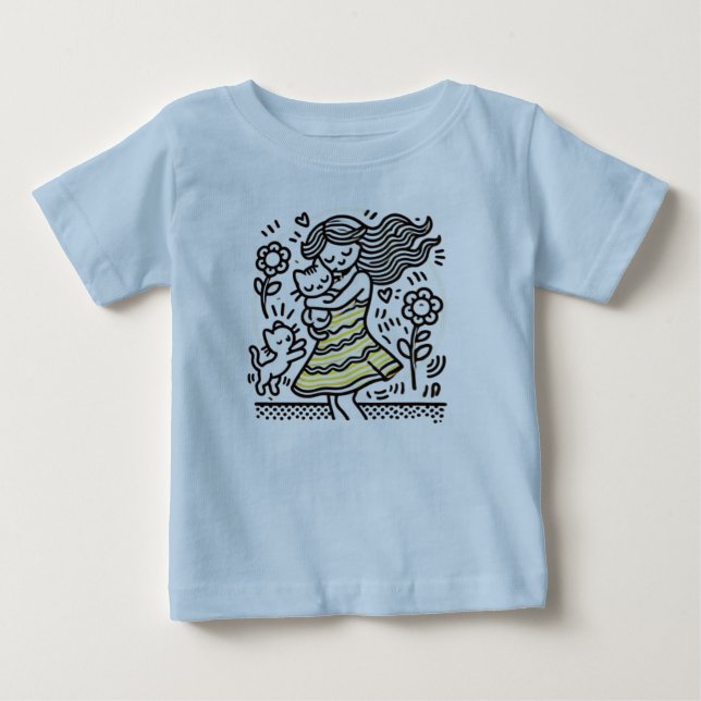 "Whimsical Girl with Kitten Baby T-Shirt (Front)