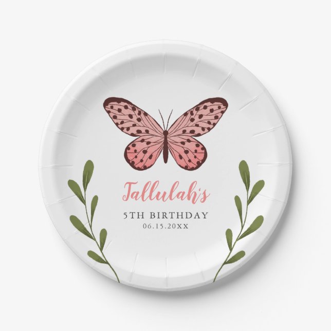 Whimsical Girls Butterfly Birthday Party Paper Plates (Front)