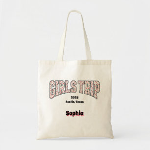 Whimsical GIRLS TRIP Red Cherry Varsity Letters Tote Bag