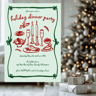 Whimsical Girly Christmas Holiday Dinner Party Invitation
