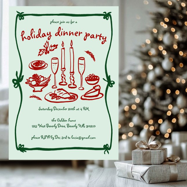 Whimsical Girly Christmas Holiday Dinner Party Invitation (Whimsical Girly Christmas Holiday Dinner Party Invitation
)