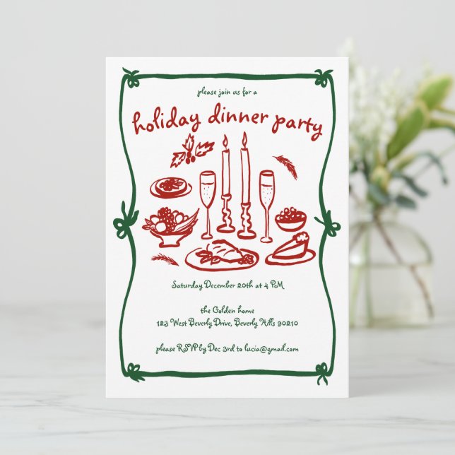 Whimsical Girly Christmas Holiday Dinner Party Invitation (Standing Front)