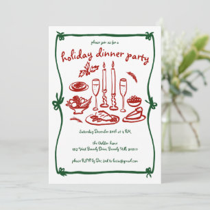 Whimsical Girly Christmas Holiday Dinner Party Invitation