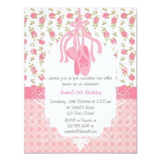 Whimsical Girly Floral Pink Ballerina Birthday Card