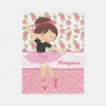 Whimsical Girly Floral Pink Ballerina Personalized Fleece Blanket at Zazzle
