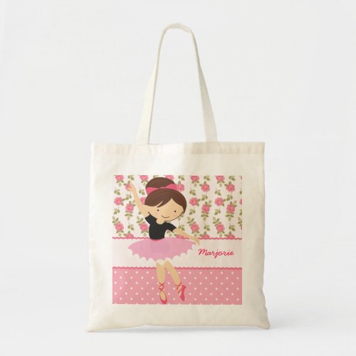 Whimsical Girly Floral Pink Ballerina Personalized Tote Bag