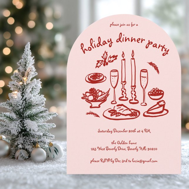 Whimsical Girly Holiday Dinner Party Arched Xmas Invitation (Whimsical Girly Holiday Dinner Party Arched Xmas Invitation
)
