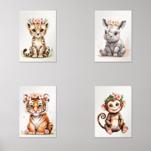 Whimsical Girly Nursery Safari Animal  Wall Art Sets