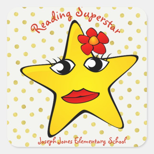 Whimsical Girly Reading Superstar School Square Sticker (Front)