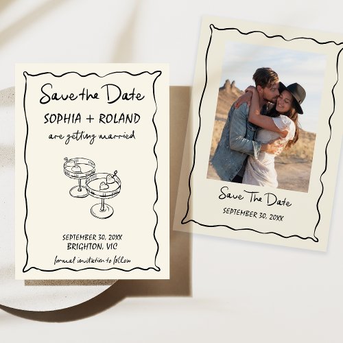 Whimsical Glasses Hearts Drawn Save The Date Card