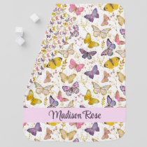 Whimsical Glitter Butterflies Pattern Girly Pink Baby Blanket