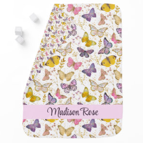 Whimsical Glitter Butterflies Pattern Girly Pink Baby Blanket