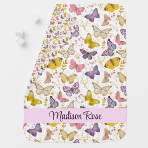 Whimsical Glitter Butterflies Pattern Girly Pink Baby Blanket