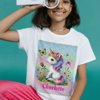 Whimsical glitter flower unicorn T-Shirt