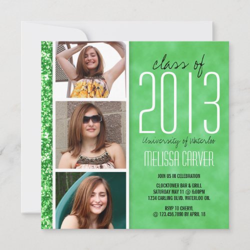 Whimsical Glitter Grad Announcement - Green
