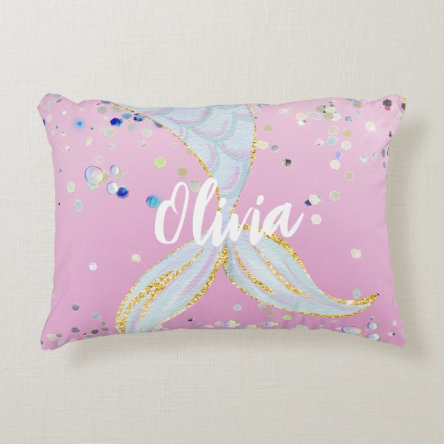 Whimsical Glitter Mermaid Beachy Under the Sea  Accent Pillow (Front)