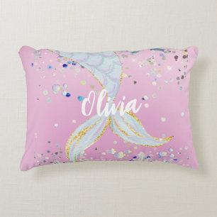 Whimsical Glitter Mermaid Beachy Under the Sea Accent Pillow
