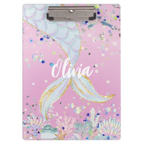 Whimsical Glitter Mermaid Beachy Under the Sea  Clipboard