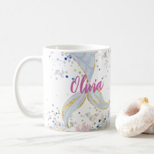 Whimsical Glitter Mermaid Beachy Under the Sea Coffee Mug