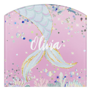 Whimsical Glitter Mermaid Beachy Under the Sea Door Sign