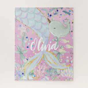 Whimsical Glitter Mermaid Beachy Under the Sea Jigsaw Puzzle