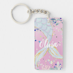 Whimsical Glitter Mermaid Beachy Under the Sea  Keychain