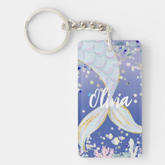 Whimsical Glitter Mermaid Beachy Under the Sea  Keychain (Front)