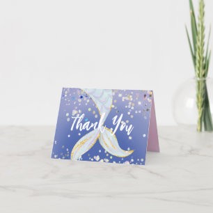 Whimsical Glitter Mermaid Beachy Under the Sea Letterpress Thank You Card