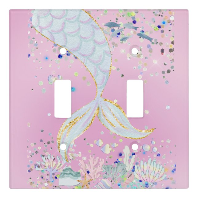 Whimsical Glitter Mermaid Beachy Under the Sea  Light Switch Cover (Front)