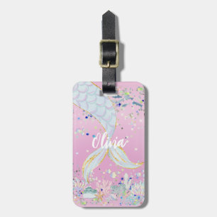Whimsical Glitter Mermaid Beachy Under the Sea  Luggage Tag