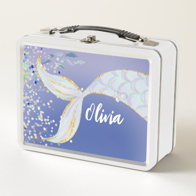 Whimsical Glitter Mermaid Beachy Under the Sea  Metal Lunch Box (Front)