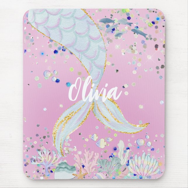 Whimsical Glitter Mermaid Beachy Under the Sea  Mouse Pad (Front)