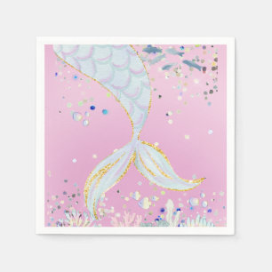 Whimsical Glitter Mermaid Beachy Under the Sea Napkins