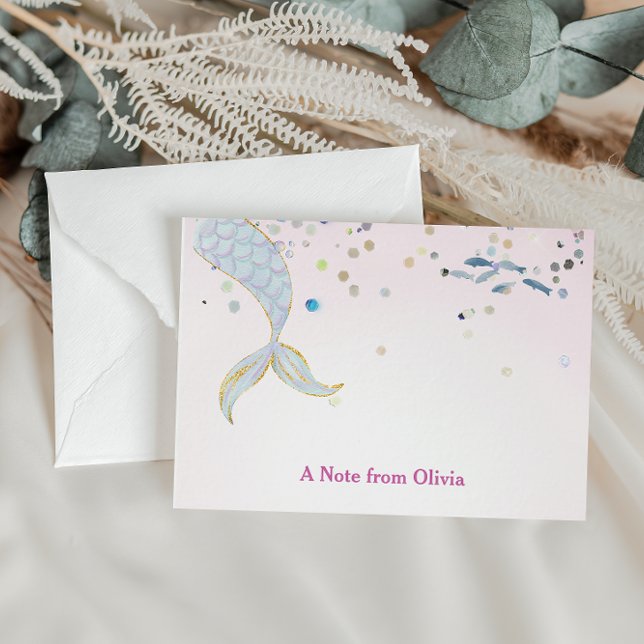 Whimsical Glitter Mermaid Beachy Under the Sea  Note Card (Creator Uploaded)